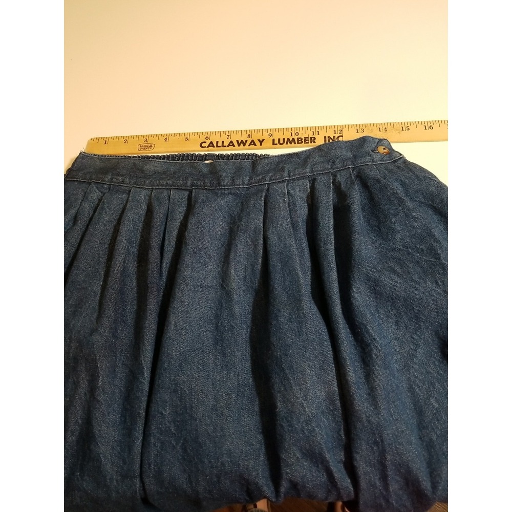 Vtg 80s Skirt A-Line Long Dark Wash Denim Mom S Pleats Elastic Pockets Modest - Picture 7 of 14